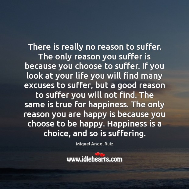 There is really no reason to suffer. The only reason you suffer Miguel Angel Ruiz Picture Quote