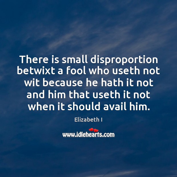 There is small disproportion betwixt a fool who useth not wit because Elizabeth I Picture Quote
