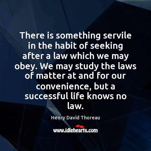 There is something servile in the habit of seeking after a law Henry David Thoreau Picture Quote