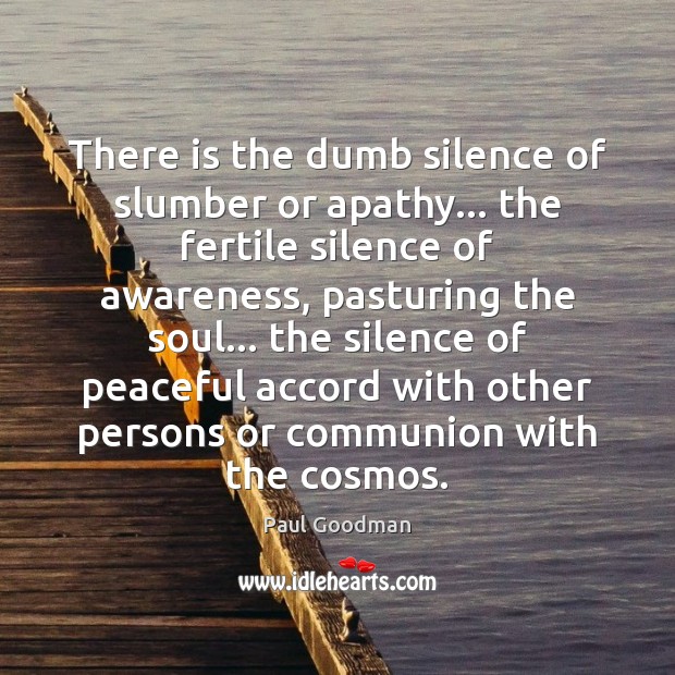 There is the dumb silence of slumber or apathy… the fertile silence Paul Goodman Picture Quote