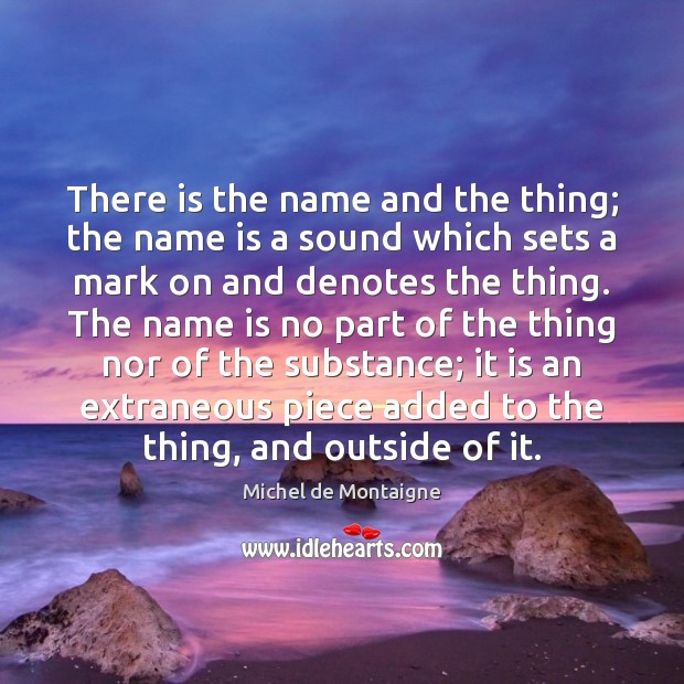 There is the name and the thing; the name is a sound Michel de Montaigne Picture Quote