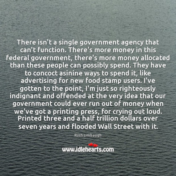 There isn’t a single government agency that can’t function. There’s more money Rush Limbaugh Picture Quote