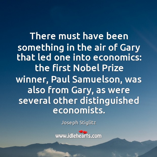 There must have been something in the air of gary that led one into economics: Joseph Stiglitz Picture Quote