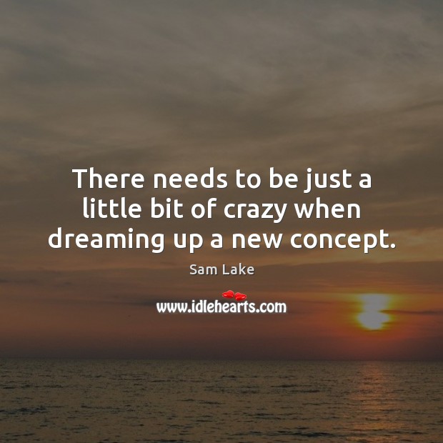 There needs to be just a little bit of crazy when dreaming up a new concept. Sam Lake Picture Quote