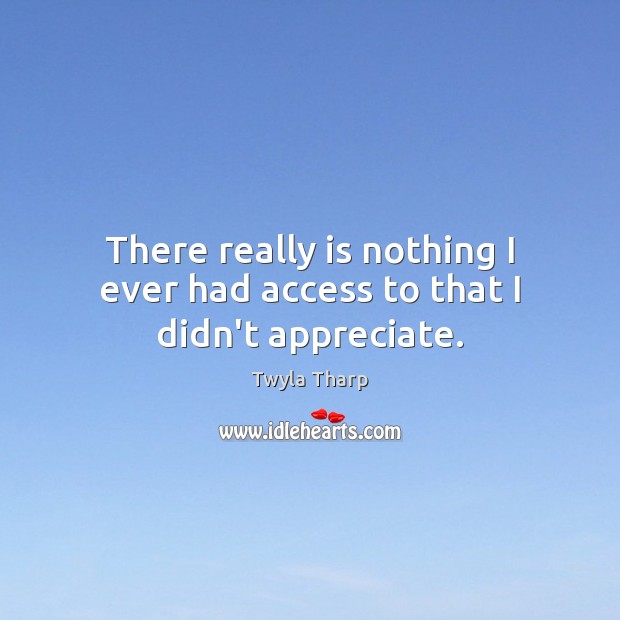 There really is nothing I ever had access to that I didn’t appreciate. Twyla Tharp Picture Quote