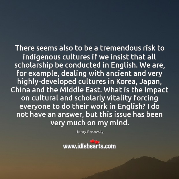 There seems also to be a tremendous risk to indigenous cultures if Henry Rosovsky Picture Quote