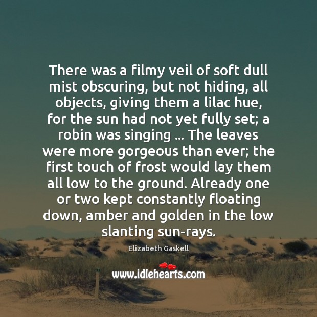 There was a filmy veil of soft dull mist obscuring, but not Elizabeth Gaskell Picture Quote
