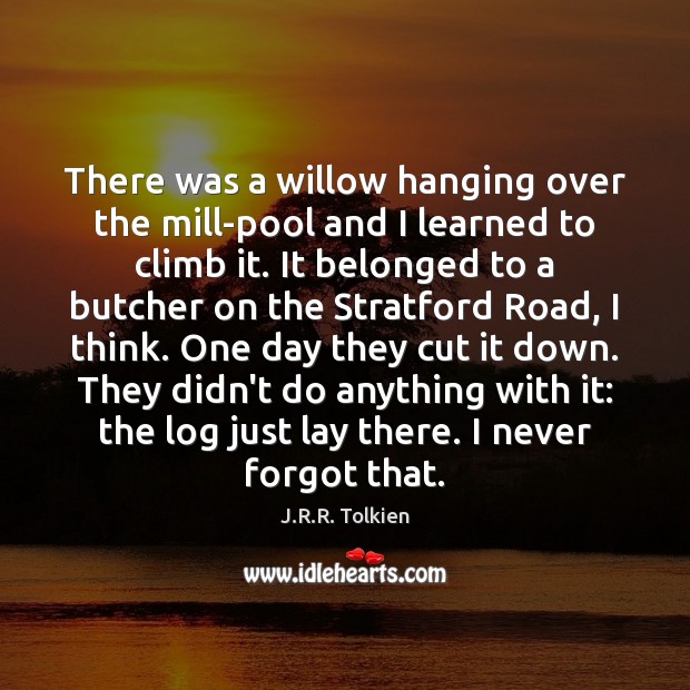 There was a willow hanging over the mill-pool and I learned to J.R.R. Tolkien Picture Quote
