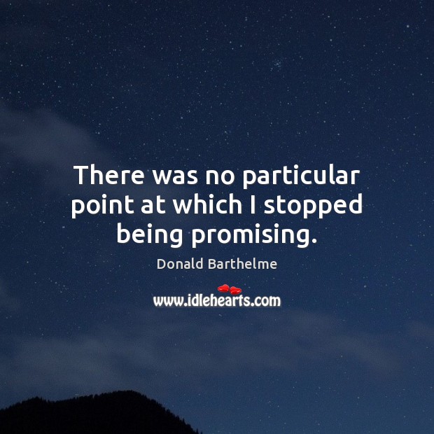 There was no particular point at which I stopped being promising. Donald Barthelme Picture Quote