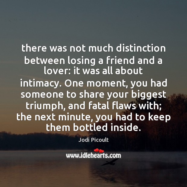 There was not much distinction between losing a friend and a lover: Jodi Picoult Picture Quote
