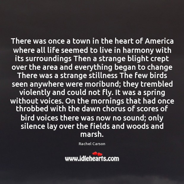 There was once a town in the heart of America where all Rachel Carson Picture Quote