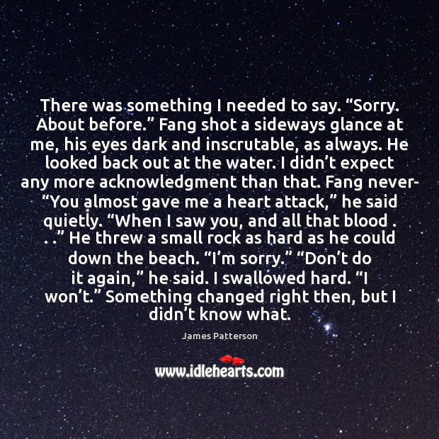There was something I needed to say. “Sorry. About before.” Fang shot James Patterson Picture Quote