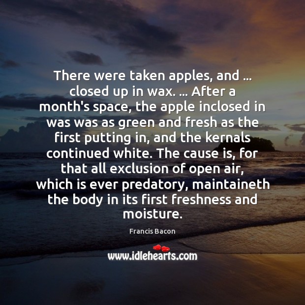 There were taken apples, and … closed up in wax. … After a month’s Francis Bacon Picture Quote