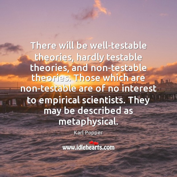 There will be well-testable theories, hardly testable theories, and non-testable theories. Those Karl Popper Picture Quote