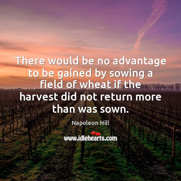There would be no advantage to be gained by sowing a field Napoleon Hill Picture Quote