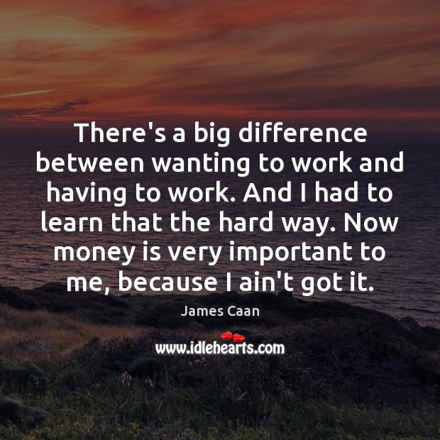 There’s a big difference between wanting to work and having to work. James Caan Picture Quote