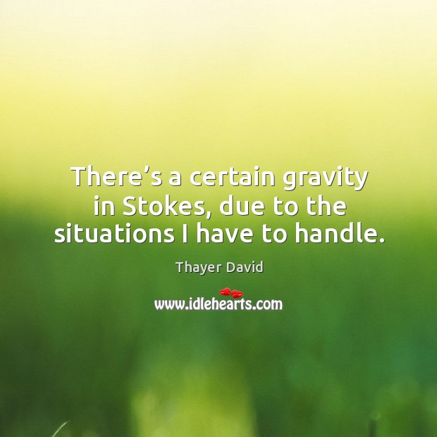 There’s a certain gravity in stokes, due to the situations I have to handle. Thayer David Picture Quote