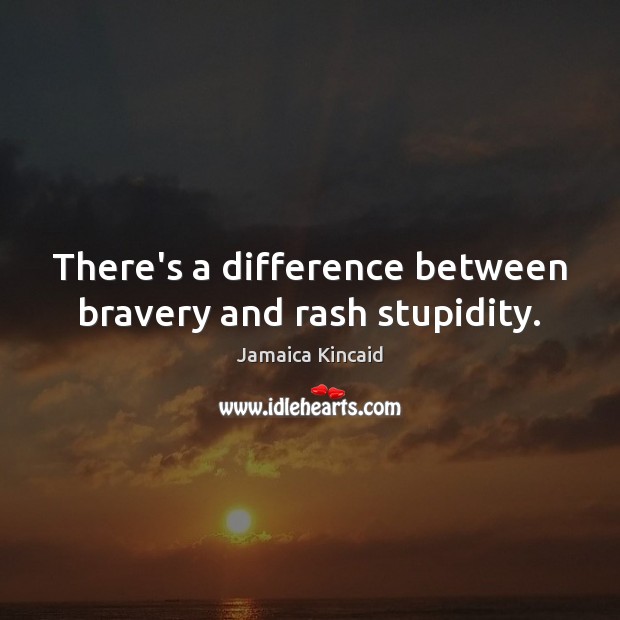 There’s a difference between bravery and rash stupidity. Jamaica Kincaid Picture Quote