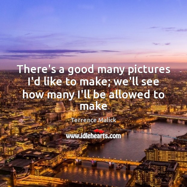 There’s a good many pictures I’d like to make; we’ll see how many I’ll be allowed to make Terrence Malick Picture Quote