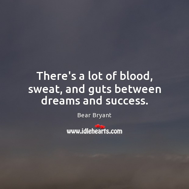 There’s a lot of blood, sweat, and guts between dreams and success. Bear Bryant Picture Quote