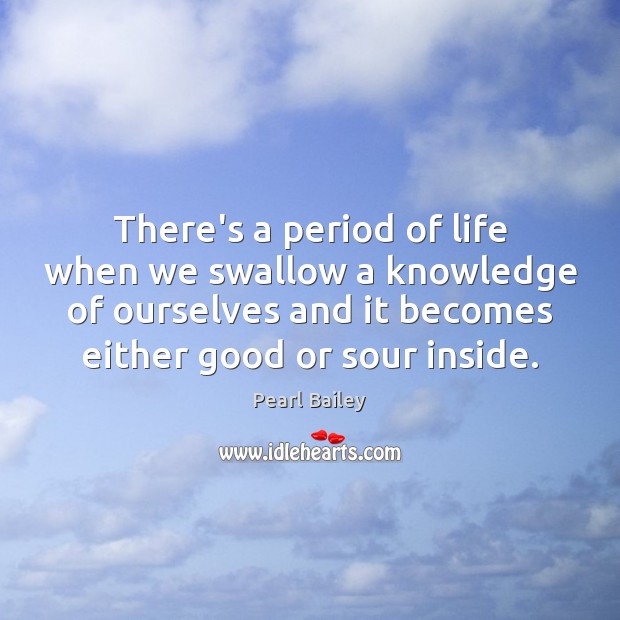 There’s a period of life when we swallow a knowledge of ourselves Pearl Bailey Picture Quote