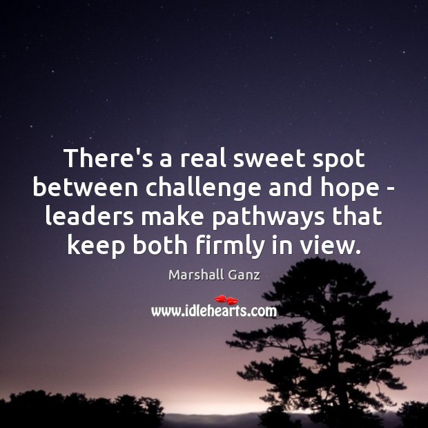 There’s a real sweet spot between challenge and hope – leaders make Marshall Ganz Picture Quote