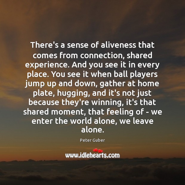 There’s a sense of aliveness that comes from connection, shared experience. And Peter Guber Picture Quote