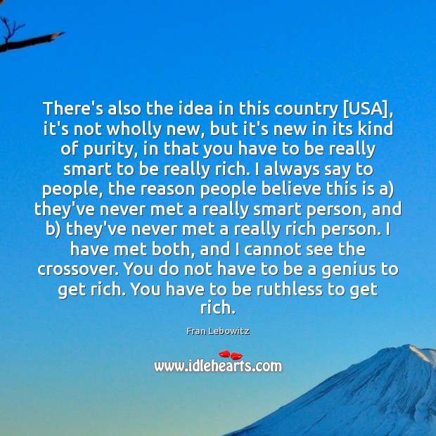 There’s also the idea in this country [USA], it’s not wholly new, Fran Lebowitz Picture Quote