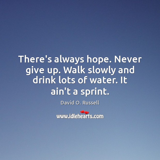 There’s always hope. Never give up. Walk slowly and drink lots of Never Give Up Quotes Image