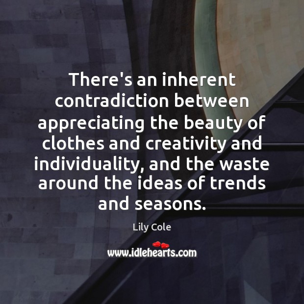 There’s an inherent contradiction between appreciating the beauty of clothes and creativity Lily Cole Picture Quote