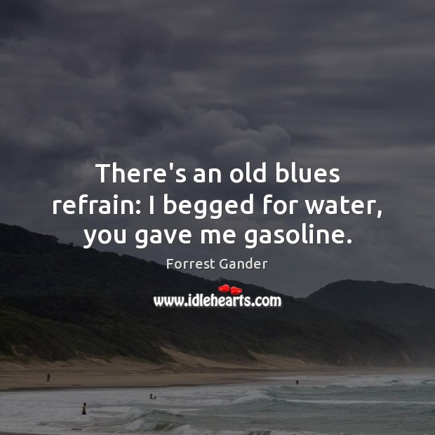 There’s an old blues refrain: I begged for water, you gave me gasoline. Forrest Gander Picture Quote