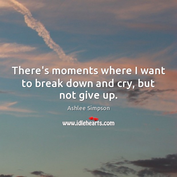 There’s moments where I want to break down and cry, but not give up. Ashlee Simpson Picture Quote