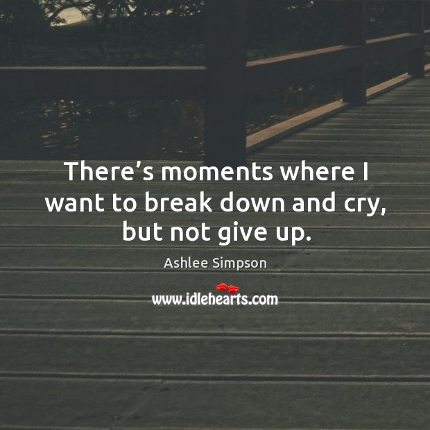 There’s moments where I want to break down and cry, but not give up. Ashlee Simpson Picture Quote