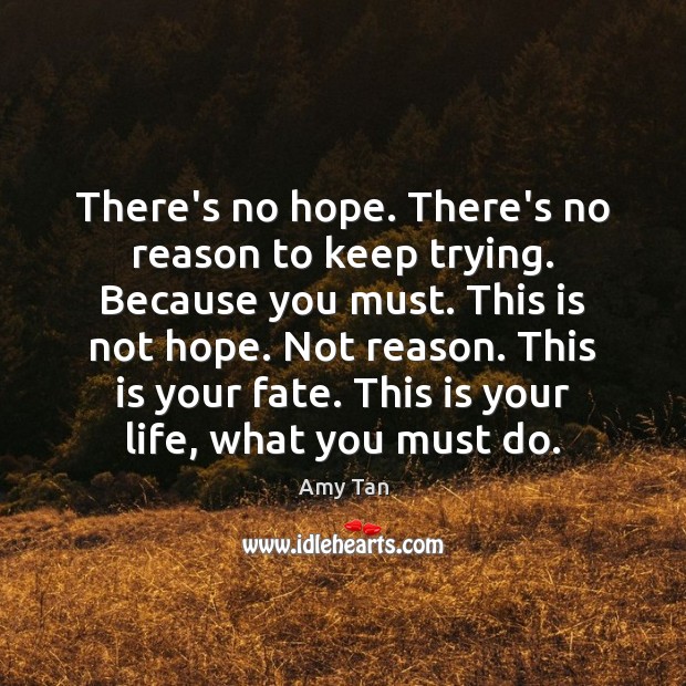 There’s no hope. There’s no reason to keep trying. Because you must. Amy Tan Picture Quote