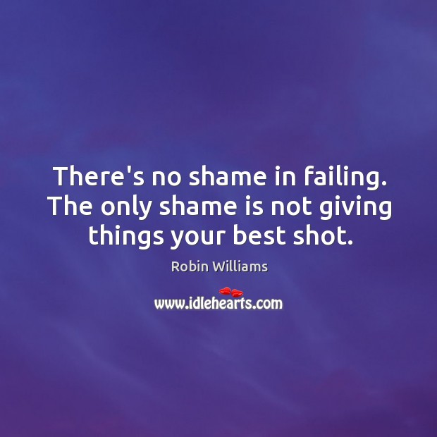 There’s no shame in failing. The only shame is not giving things your best shot. Robin Williams Picture Quote