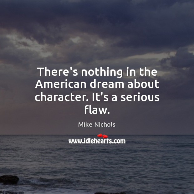 There’s nothing in the American dream about character. It’s a serious flaw. Mike Nichols Picture Quote