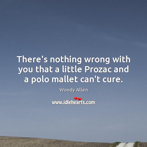 There’s nothing wrong with you that a little Prozac and a polo mallet can’t cure. Woody Allen Picture Quote
