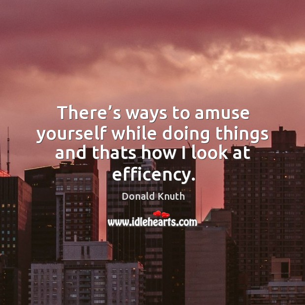 There’s ways to amuse yourself while doing things and thats how I look at efficency. Donald Knuth Picture Quote