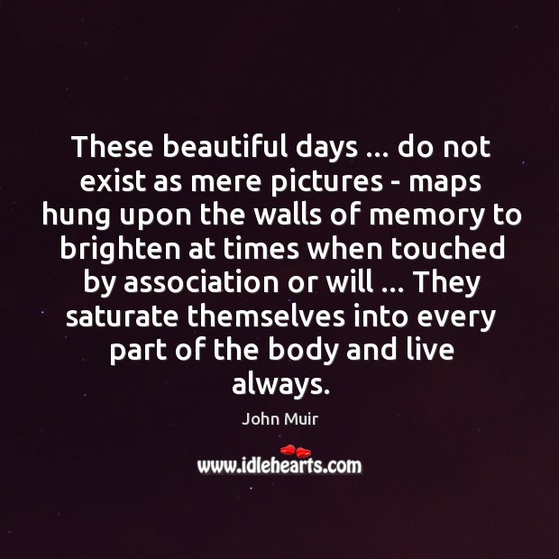These beautiful days … do not exist as mere pictures – maps hung John Muir Picture Quote