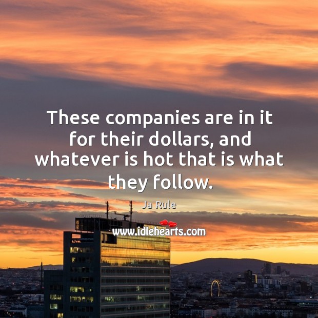 These companies are in it for their dollars, and whatever is hot that is what they follow. Ja Rule Picture Quote