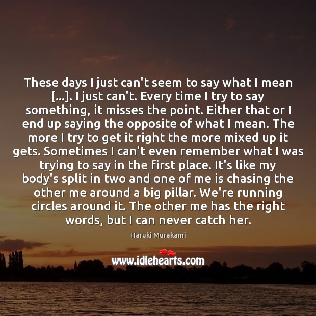 These days I just can’t seem to say what I mean […]. I Haruki Murakami Picture Quote