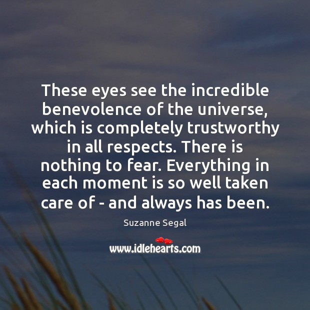 These eyes see the incredible benevolence of the universe, which is completely Suzanne Segal Picture Quote