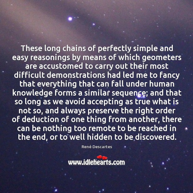 These long chains of perfectly simple and easy reasonings by means of René Descartes Picture Quote