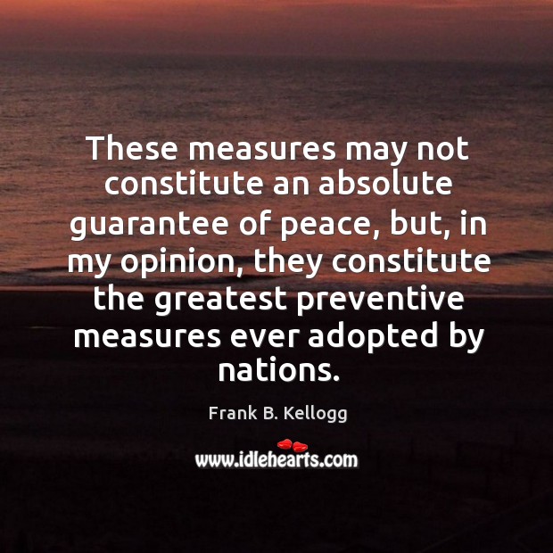 These measures may not constitute an absolute guarantee of peace, but, in my opinion Frank B. Kellogg Picture Quote