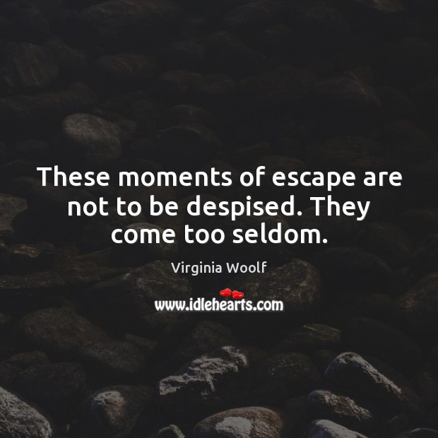 These moments of escape are not to be despised. They come too seldom. Virginia Woolf Picture Quote