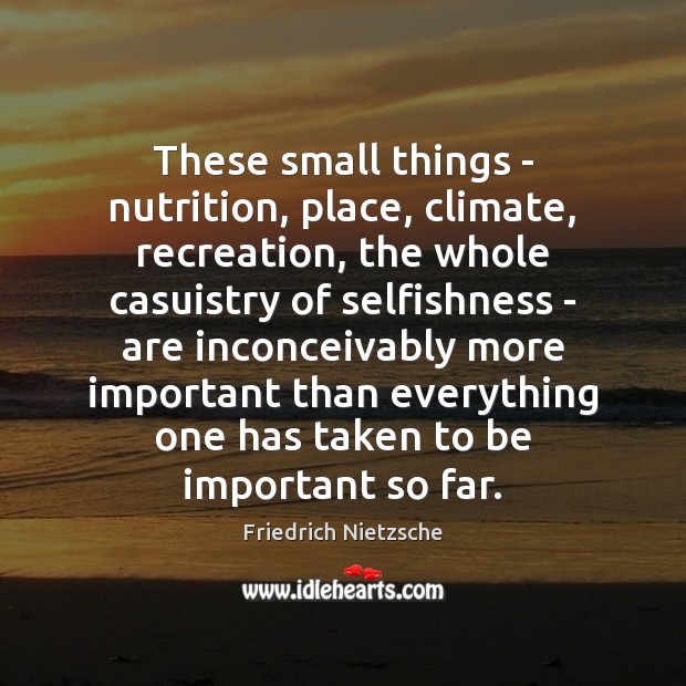 These small things – nutrition, place, climate, recreation, the whole casuistry of Image