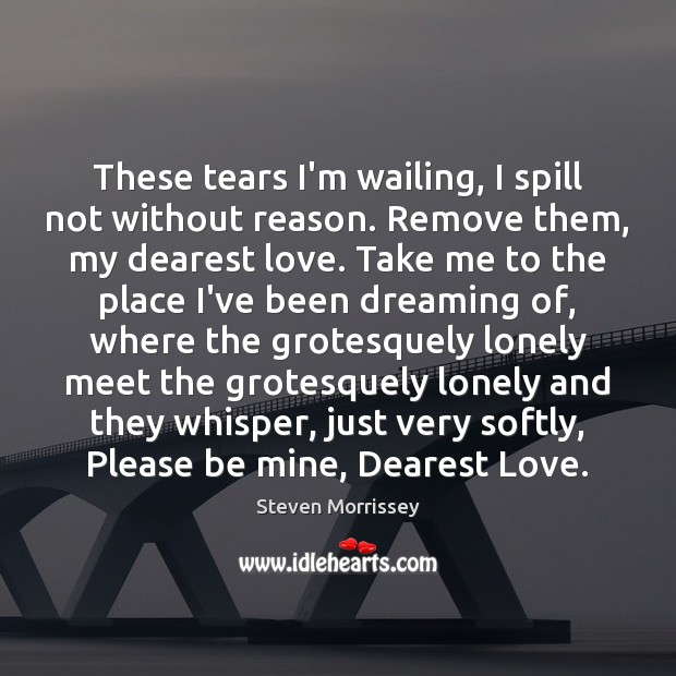 These tears I’m wailing, I spill not without reason. Remove them, my Steven Morrissey Picture Quote