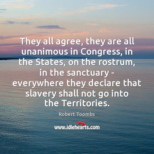 They all agree, they are all unanimous in Congress, in the States, Robert Toombs Picture Quote