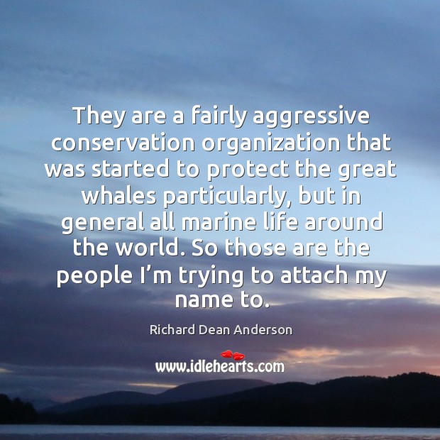 They are a fairly aggressive conservation organization that was started to protect the great whales particularly Richard Dean Anderson Picture Quote