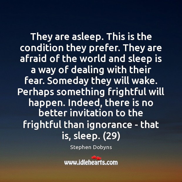 They are asleep. This is the condition they prefer. They are afraid Sleep Quotes Image
